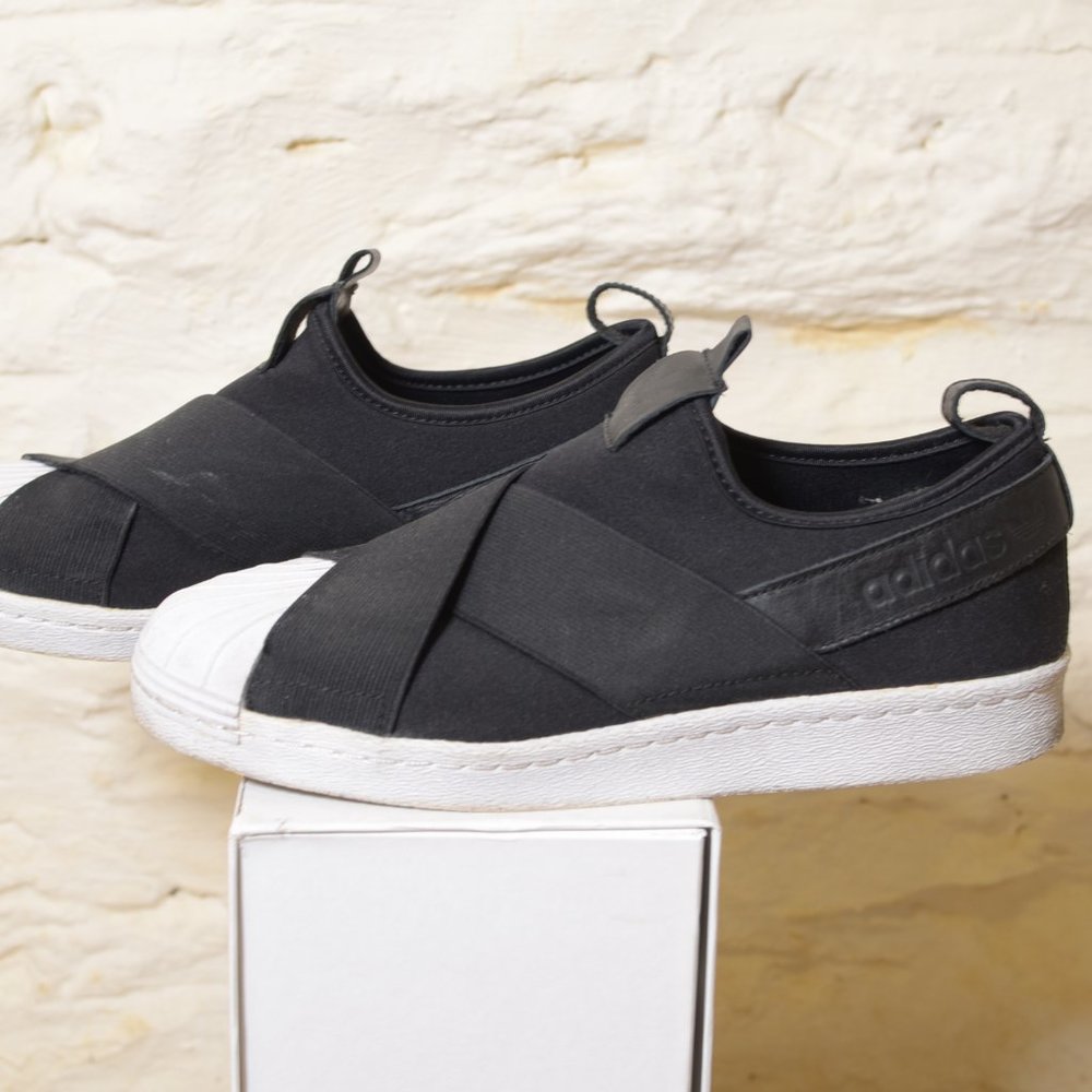 Adidas Originals Superstar Womens Black White Slip On Sneaker Shoes Size 8.5